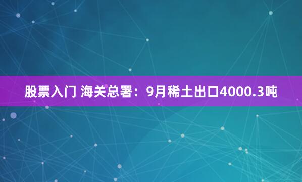 股票入门 海关总署:9月稀土出口4000.3吨
